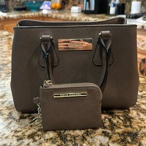 Brown, small Steve Madden purse with gold detailing